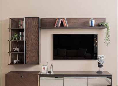 Wall unit TV stand shelves TV cabinet lowboard sideboard brown wood wardrobe